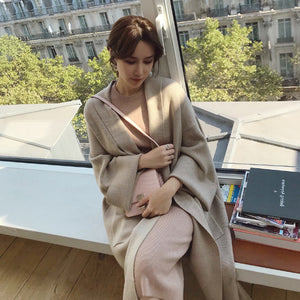 Mid-length sweater coat knit cardigan