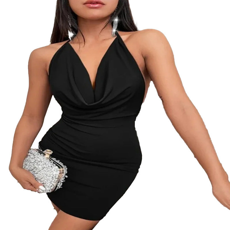 Summer Deep V-neck Sling Backless Halter Dress