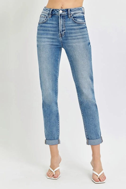 Shop Risen Full Size High Rise Cropped Roll Up Jeans - Women's Fashion | Akatonbo