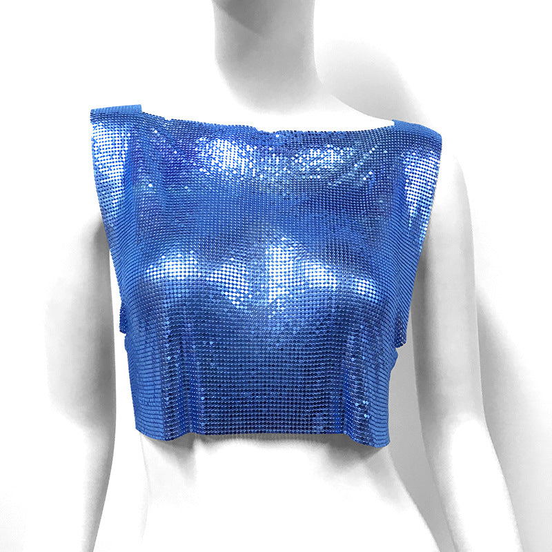 Metal Sequins Top Sweet And Spicy Style Vest