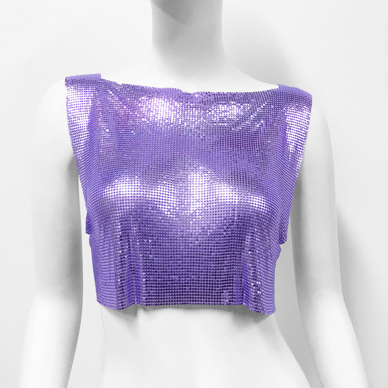 Metal Sequins Top Sweet And Spicy Style Vest