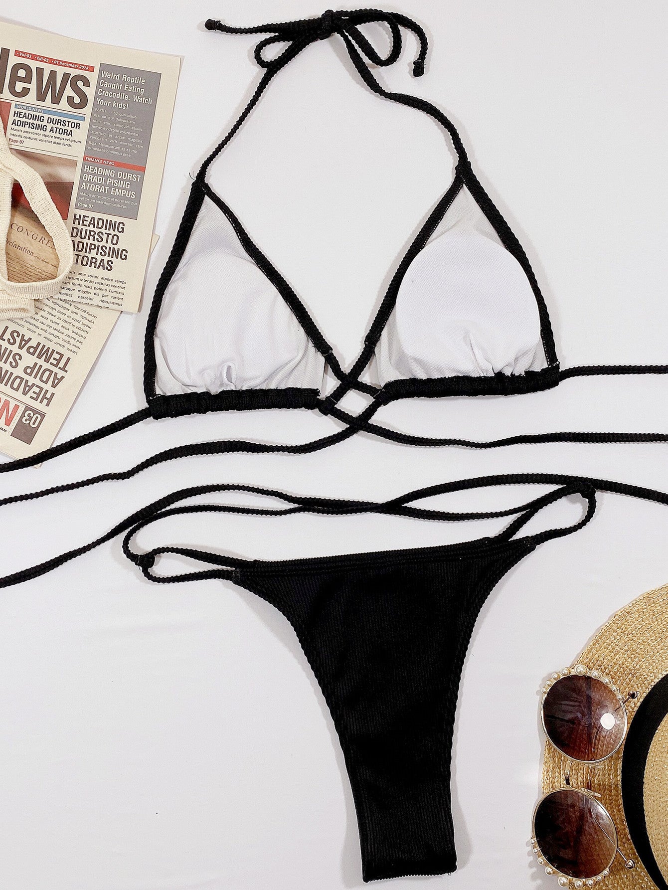 Shop Halter Neck Crisscross Ribbed Bikini Set - Women's Fashion | Akatonbo