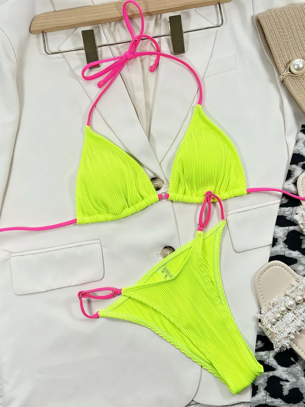 Shop Ribbed Tie Back Bikini Set - Women's Fashion | Akatonbo