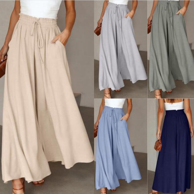 Akatonbo Women'S Fashion Wide Leg Elastic Waistband Wide Leg High Waist Long Dress Pants