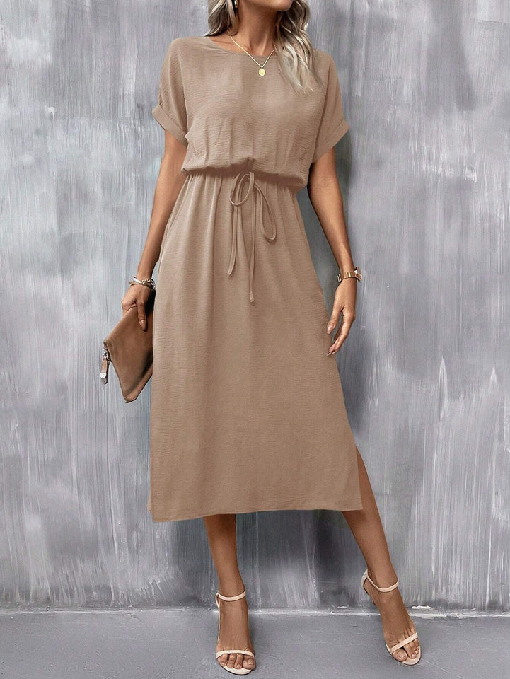 Clasi Batwing Sleeve Knot Front Split Thigh Dress