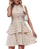 Summer Printed Halter Dress Fashion Boho Backless Ruffled A-Line Beach Dress