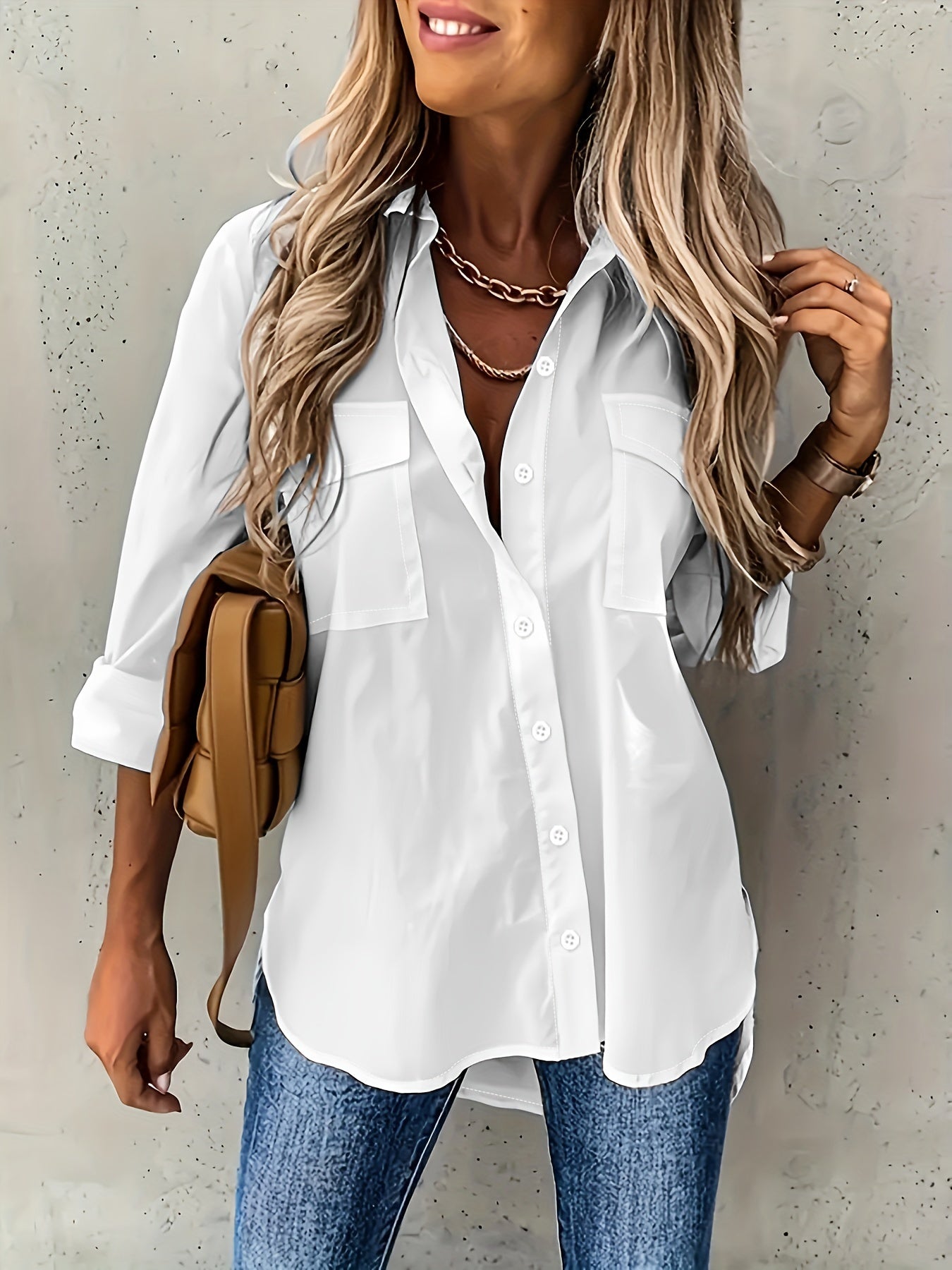 Simple Casual Long Sleeve Shirt With Pocket