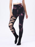Butt Lifting Yoga Gym Athletic Pants, Hollow Out Tummy Control Sports Leggings Tie Dye Running Pants