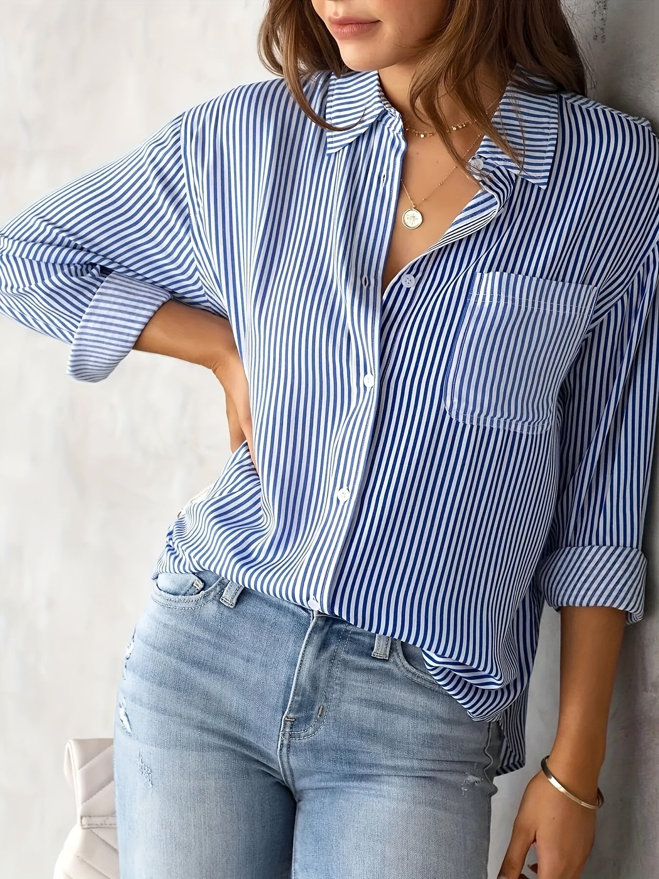 Camisa de manga larga clásica a rayas, informal, de negocios, versátil, para las cuatro estaciones.