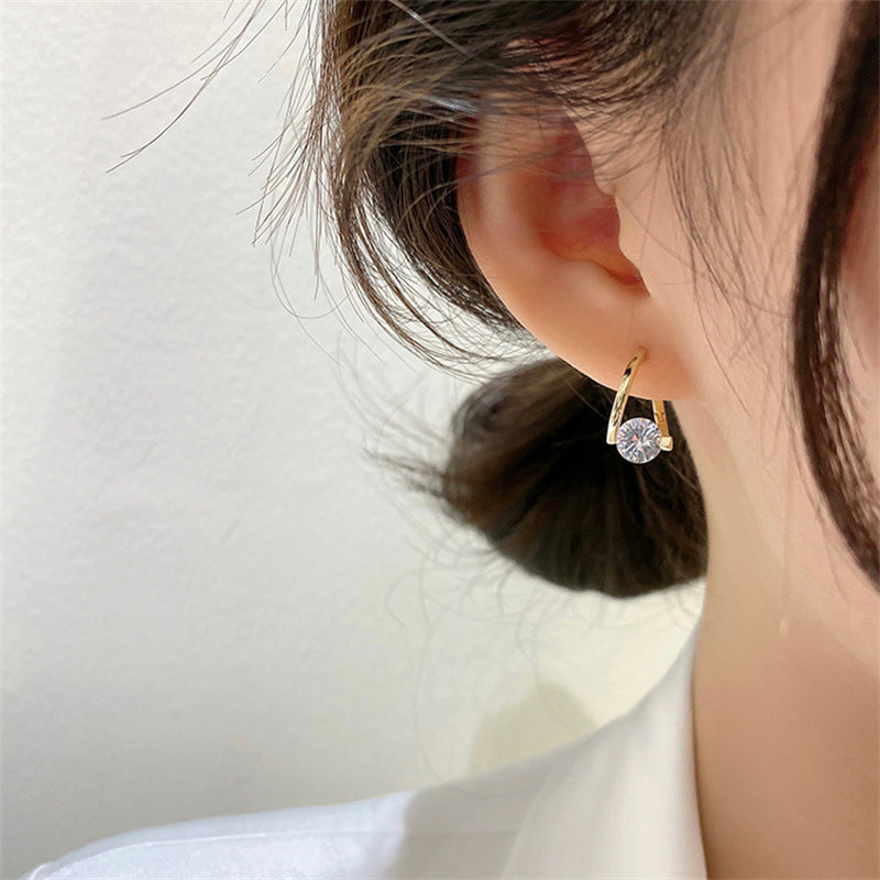 Copper Plated Real Gold Simple Zircon Ear Clip Exquisite Small Flashing Earrings