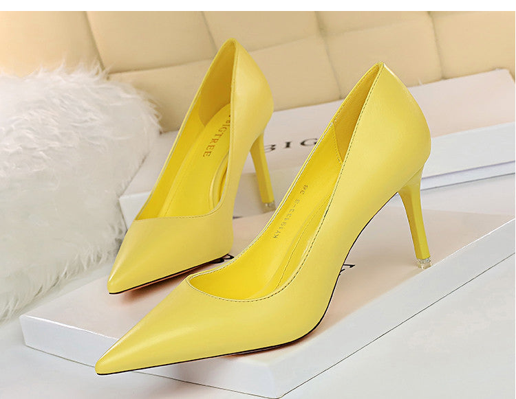 Women's High Heels Pointed Toe Mid-heel All-match Stiletto Single Shoes