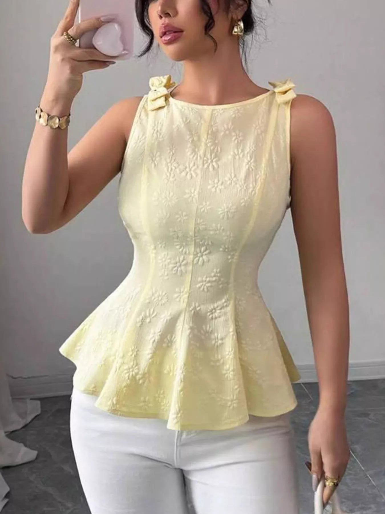 Shop Bow Shoulder Peplum Tank - Women's Fashion | Akatonbo