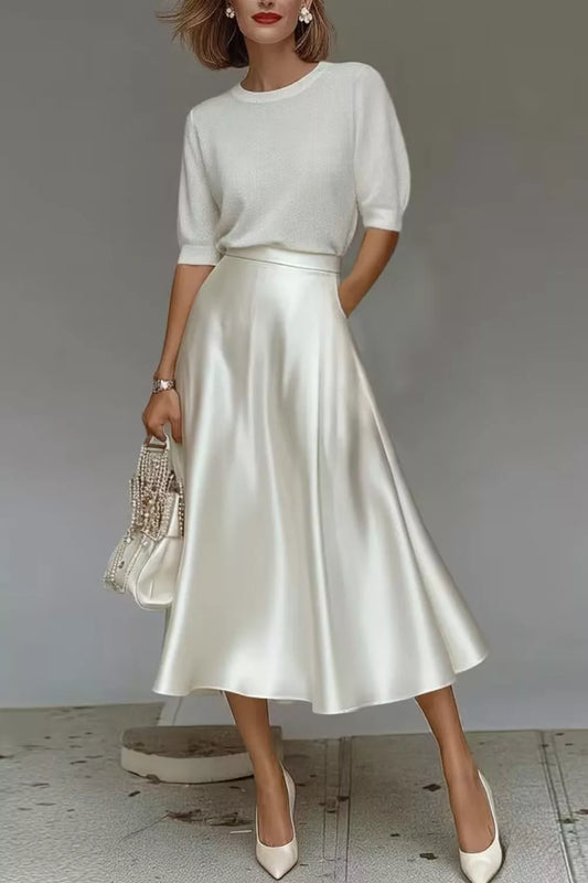 Shop Satin A-Line Midi Skirt - Women's Fashion | Akatonbo
