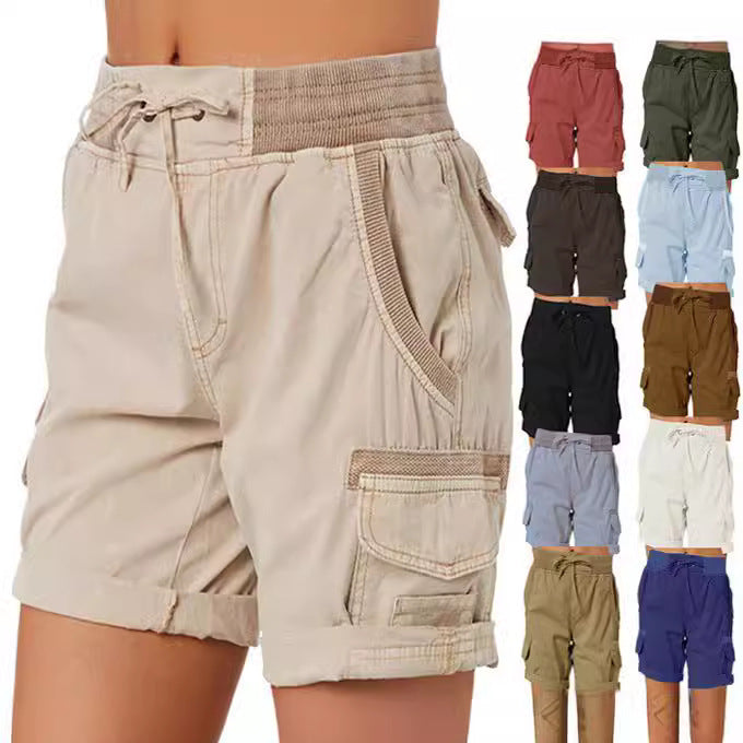 Pantalones cortos cargo informales de cintura alta bonitos para mujer