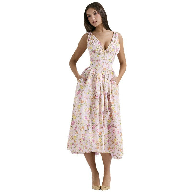 Southern Charm Women's Summer Pleated Floral Swing Dress