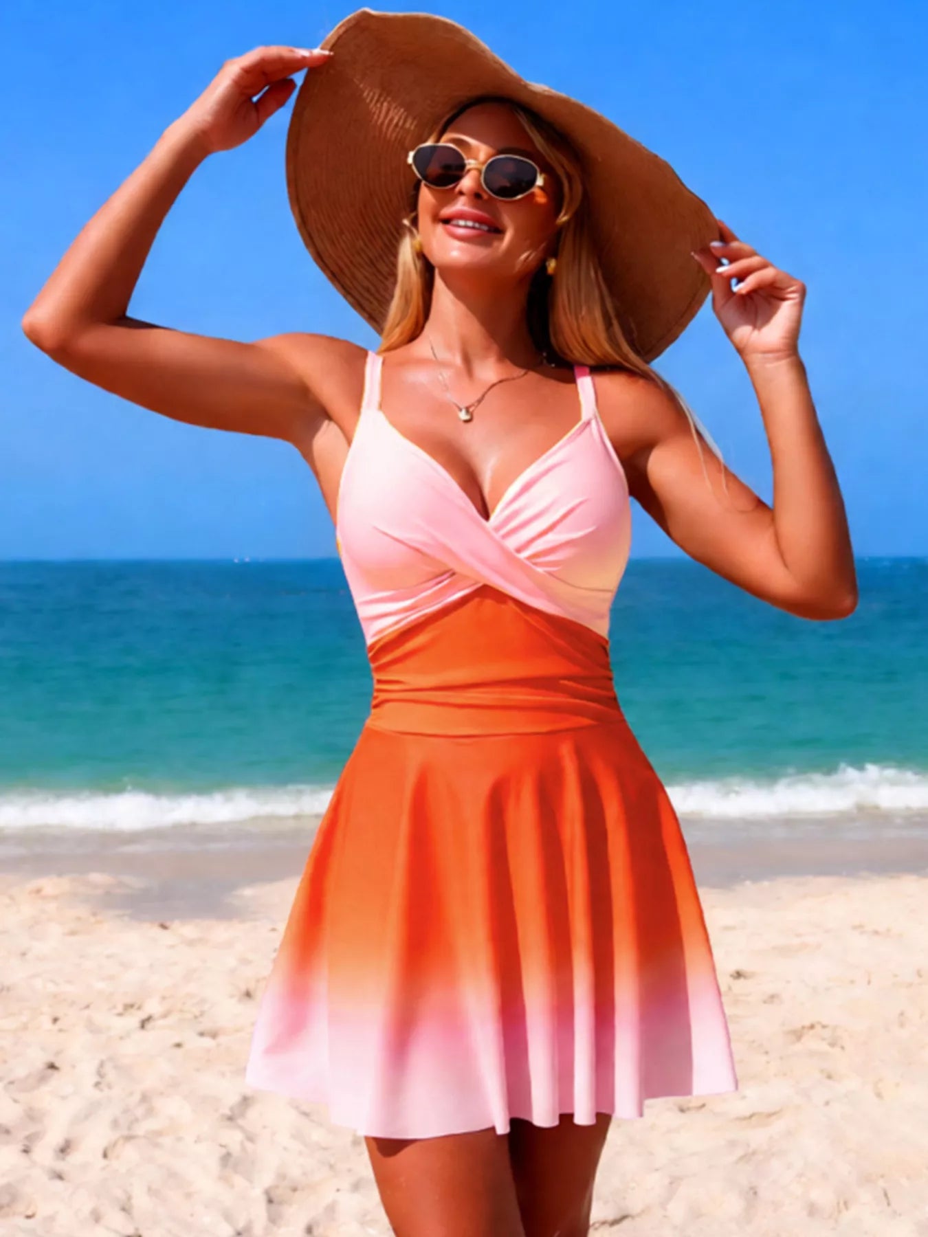 Shop V-Neck Gradient One-Piece Swimsuit - Women's Fashion | Akatonbo