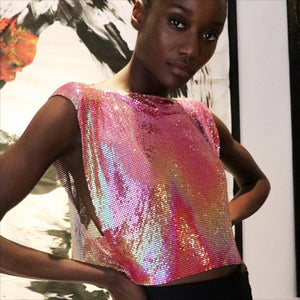 Metal Sequins Top Sweet And Spicy Style Vest
