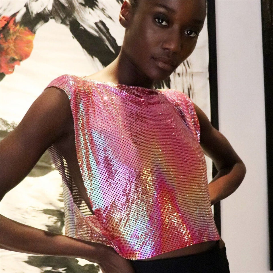 Metal Sequins Top Sweet And Spicy Style Vest