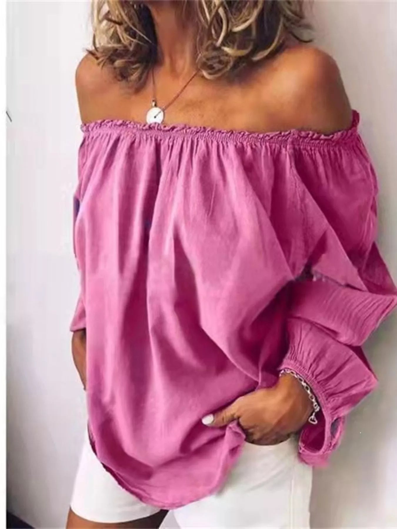 Shop Off-Shoulder Frill Trim Blouse - Women's Fashion | Akatonbo