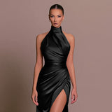Halter Sleeveless Autumn New Graceful Stand Collar Long Dress