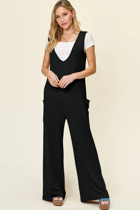 Shop Double Take Full Size Sleeveless Wide Leg Jumpsuit with Pockets - Women's Fashion | Akatonbo