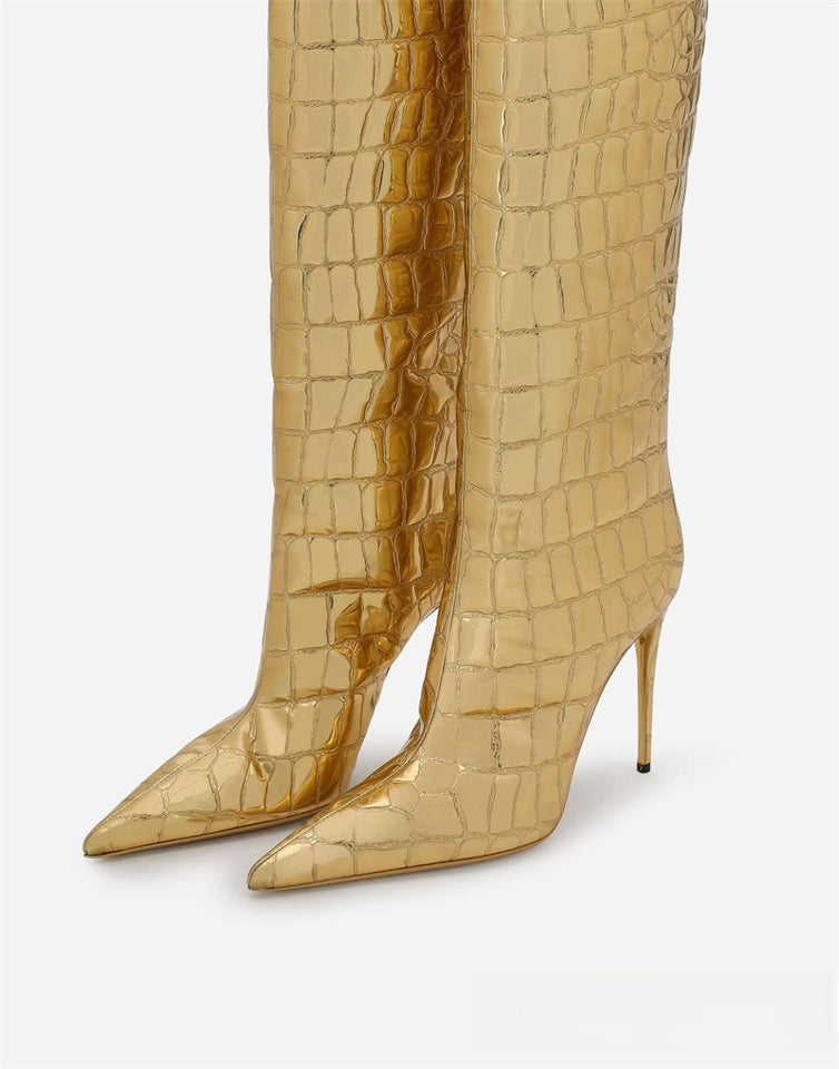 Pointed Stiletto Heel Leopard Print Boots