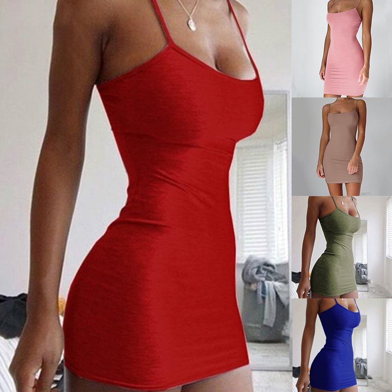 Akatonbo Pure Color Simple Hanging Neck Tight-Fitting Hip Skirt