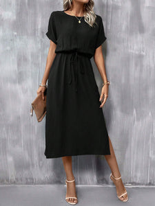 Clasi Batwing Sleeve Knot Front Split Thigh Dress