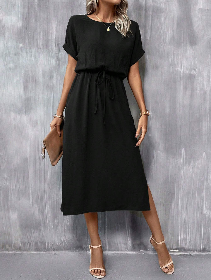 Clasi Batwing Sleeve Knot Front Split Thigh Dress