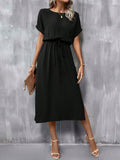 Clasi Batwing Sleeve Knot Front Split Thigh Dress