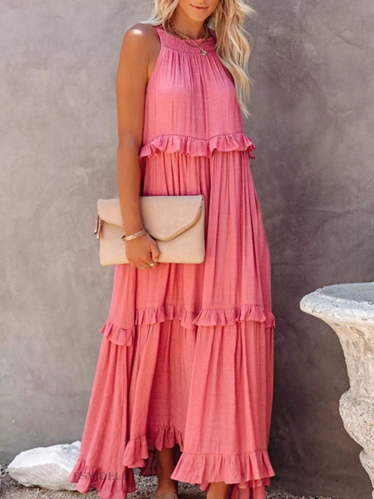Shop Ruffled Tiered Sleeveless Maxi Dress - Women's Fashion | Akatonbo