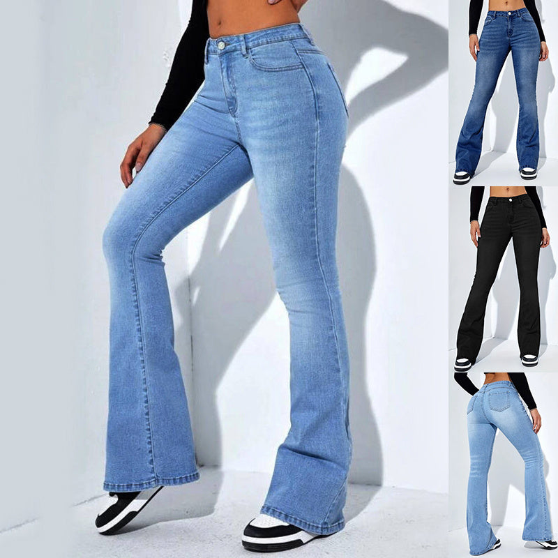 Pantalones vaqueros ajustados de mujer con diseño acampanado, moda informal, cintura alta elástica