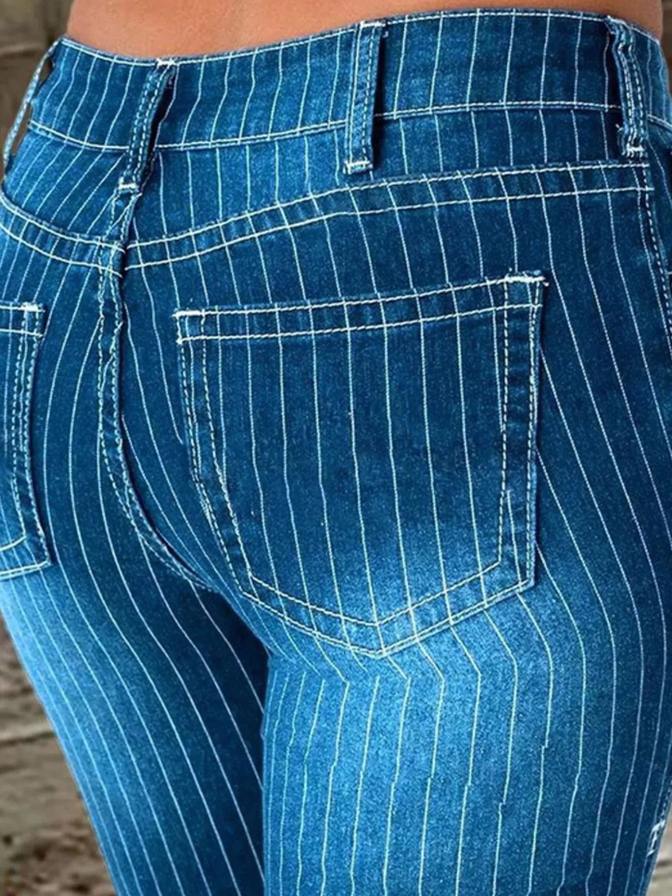 Shop Striped Button Fly Flare Jeans - Women's Fashion | Akatonbo