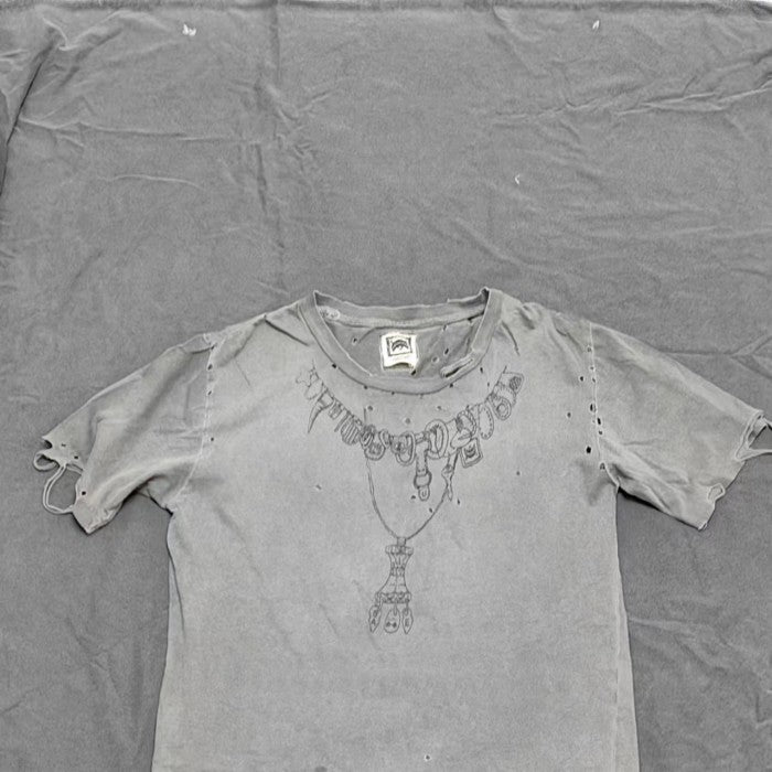 Damaged Necklace Reworked Washed Short Sleeves