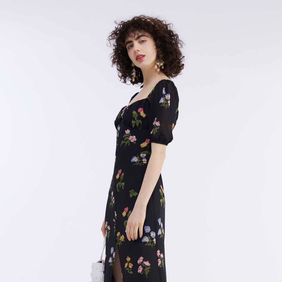 Women's Fashionable French High Waist Slim Floral Dress