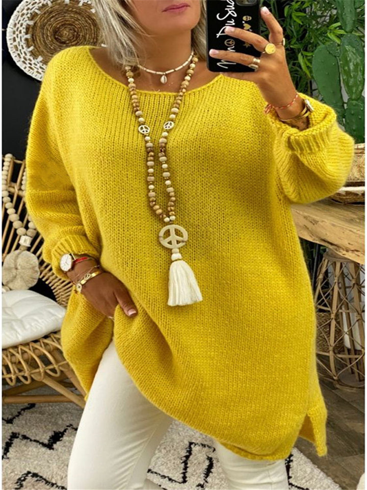 Mid-length Pullover Round Neck Solid Color Casual European And American Knitted Yellow Sweater