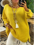 Mid-length Pullover Round Neck Solid Color Casual European And American Knitted Yellow Sweater