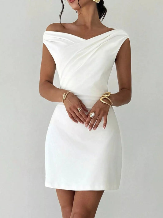 Shop Elegant Off-Shoulder Draped Mini Dress - Women's Fashion | Akatonbo