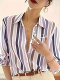 Ladies' Long-sleeved Striped Printed Versatile Casual Shirt
