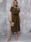 Clasi Batwing Sleeve Knot Front Split Thigh Dress