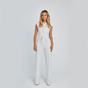 Elegant Sleeveless Jumpsuit Summer V-neck Casual Wide Leg Long Overalls