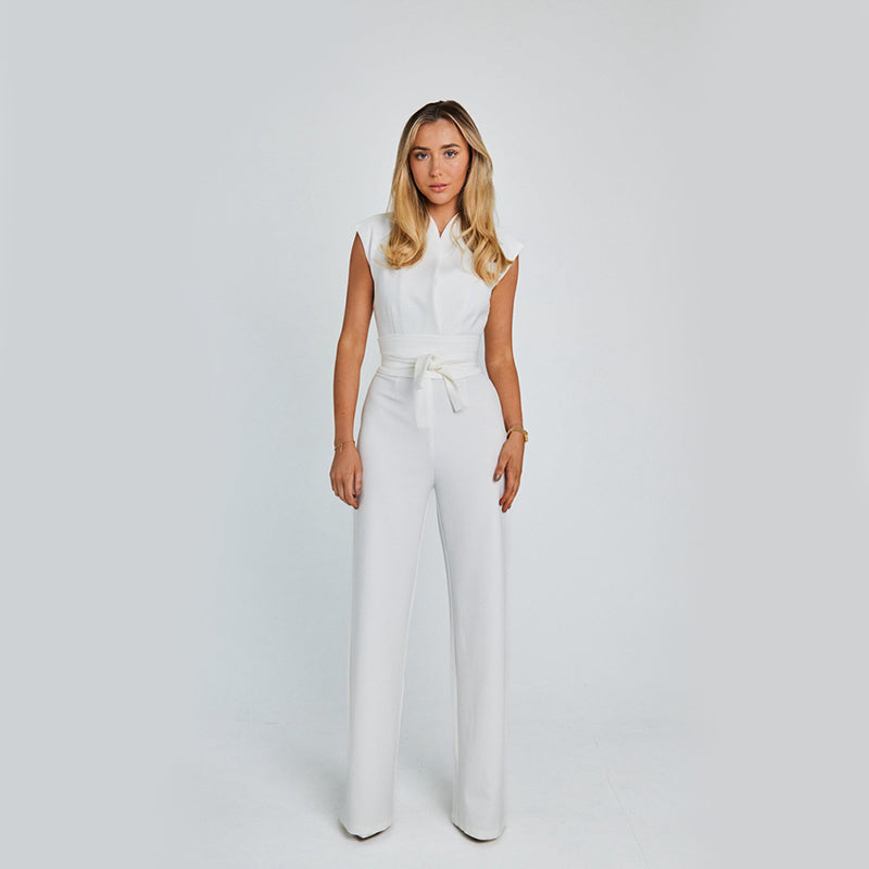 Elegant Sleeveless Jumpsuit Summer V-neck Casual Wide Leg Long Overalls