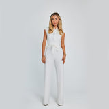 Elegant Sleeveless Jumpsuit Summer V-neck Casual Wide Leg Long Overalls