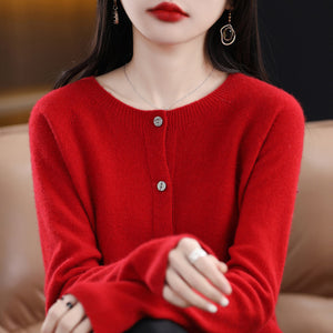 Women's Cashmere Cardigan O-neck Loose Sweaters Top Fashion Merino Wool Knitwear Autumn Winter Female Clothing Tops