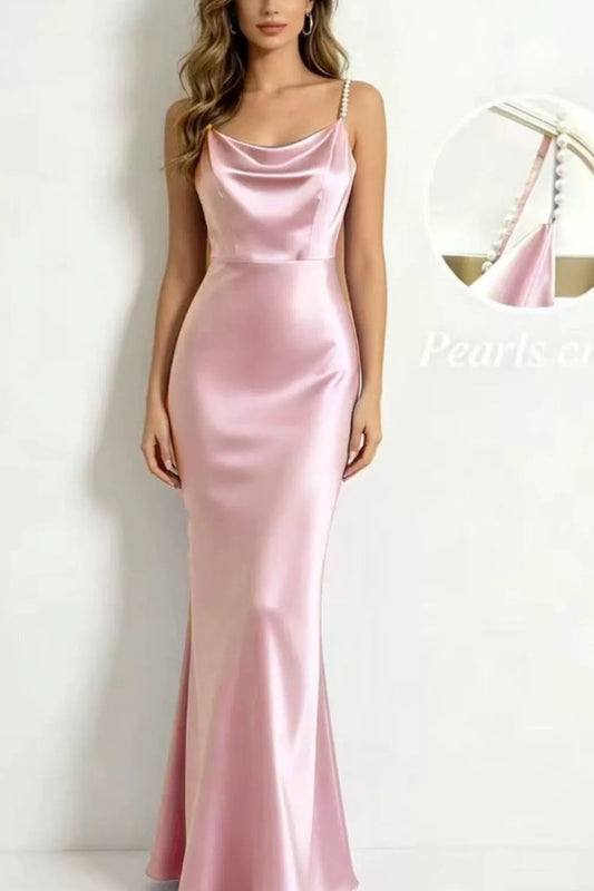 Shop Pearl Strap Cowl Neck Satin Maxi Dress - Women's Fashion | Akatonbo