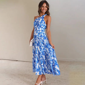 Summer Sloping Shoulder Backless Dress