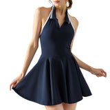 Hanging Neck Contrasting Lapel Sports Dress