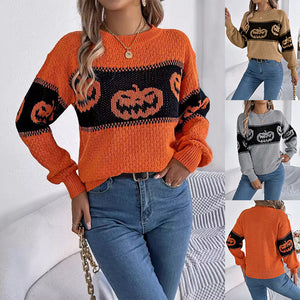 Snoopy Halloween Pumpkin Pullover Sweater Fashion Long Sleeve Knitted Tops For Women Clothing