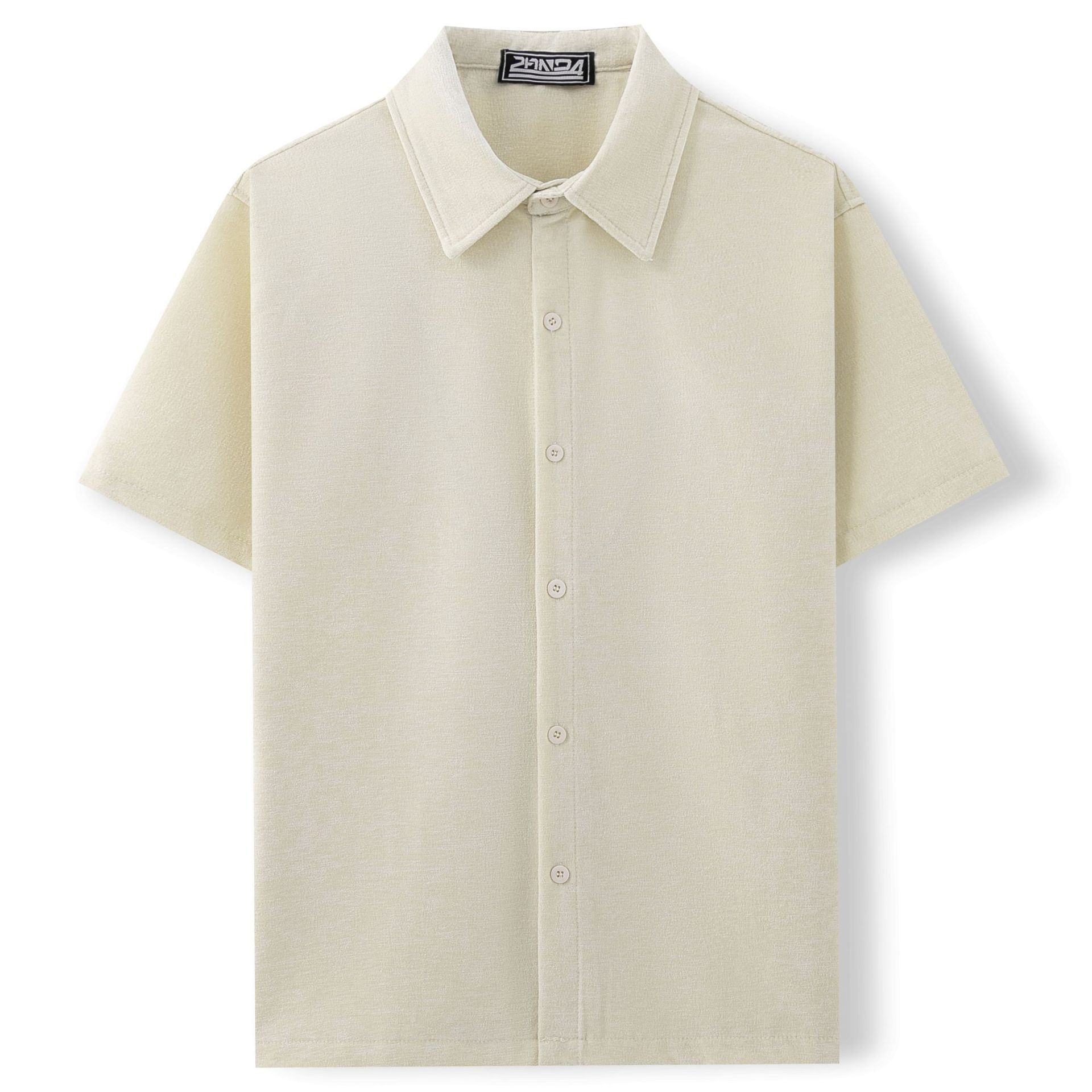 Gold Velvet Fabric Square Collar Casual Short Sleeve Shirt