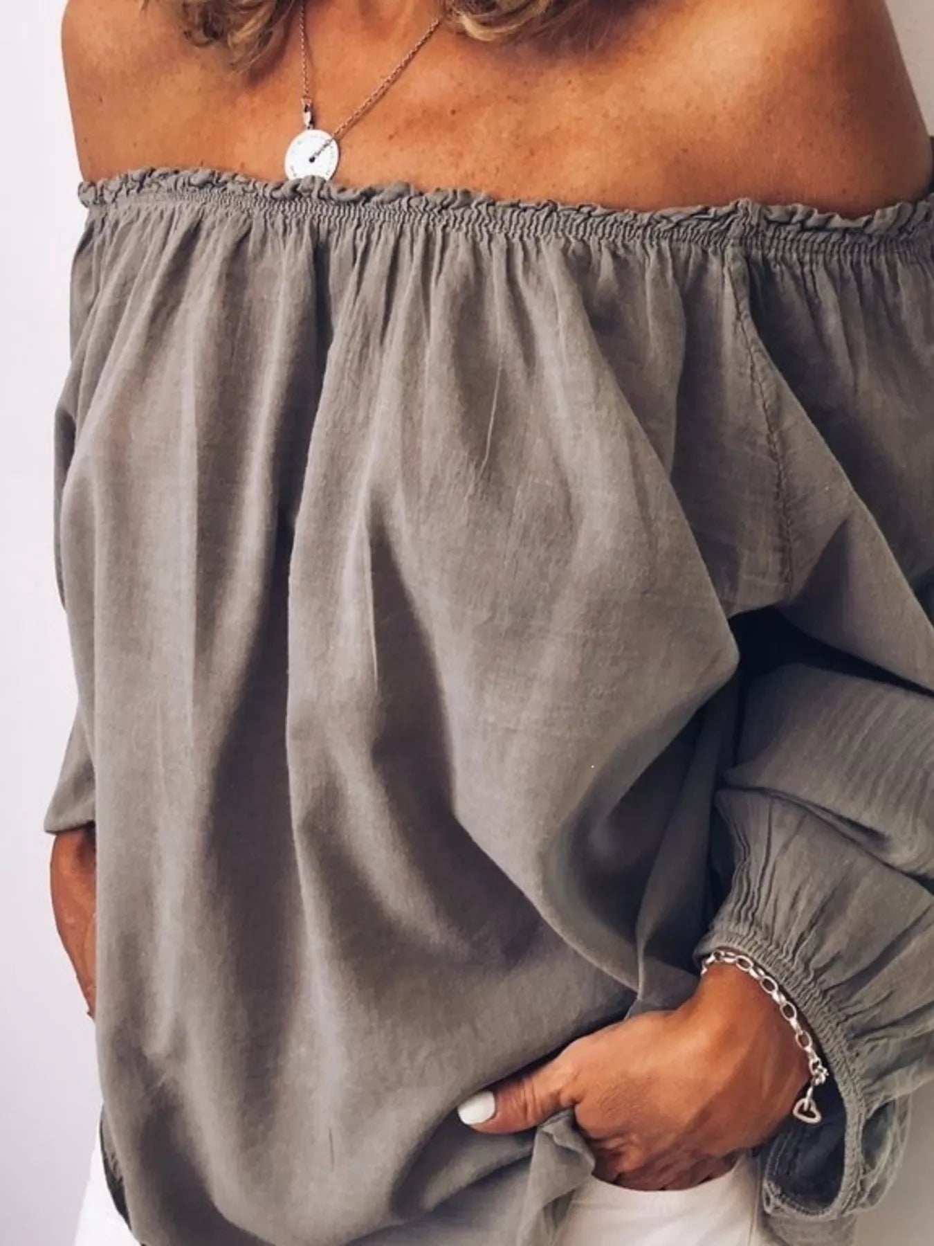Shop Off-Shoulder Frill Trim Blouse - Women's Fashion | Akatonbo